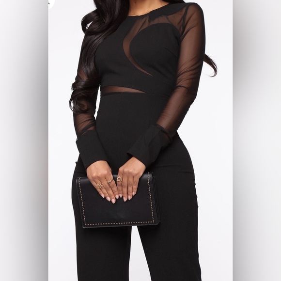 NWT*Fashion Nova Sheer Sleeve Black Jumpsuit - Picture 4 of 6